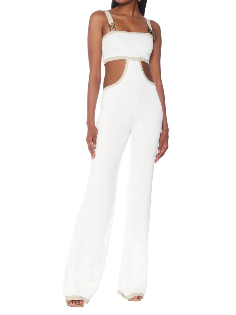 White Cutout Wide-Leg Jumpsuit with Contrast Trim bridal like balmain M